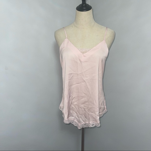 Highline Collective Baby Pink / Light Pink Floral Lace Detail Satin Tank New Tag - Picture 2 of 8